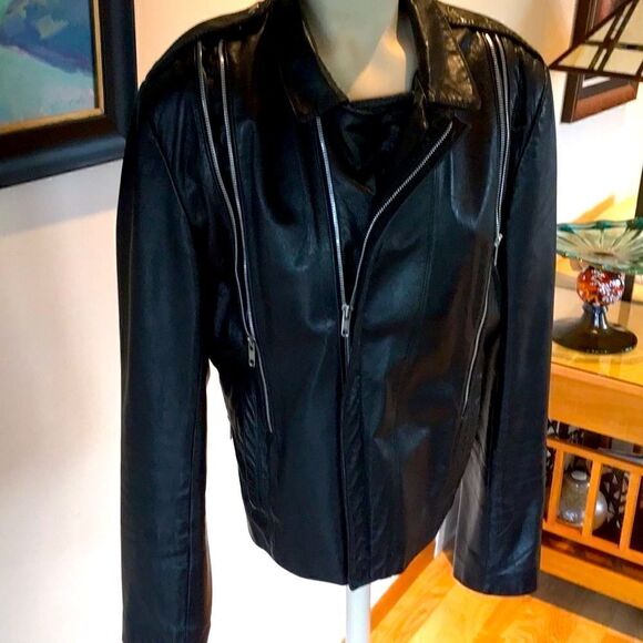 Leather Cafe Racing Jacket Adjustable Johnnie Owens black zippers jacket 38 ML - Picture 1 of 9